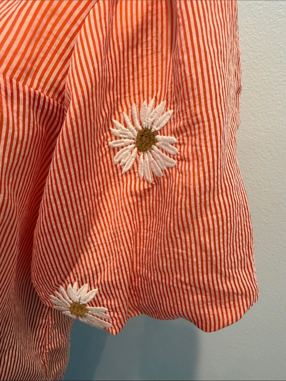 THML Orange Striped Puff-Sleeve Top with Daisy Embroidery - Picture 2 of 3